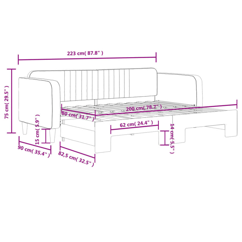 vidaXL sötétszürke kihúzható bársony heverő 80 x 200 cm