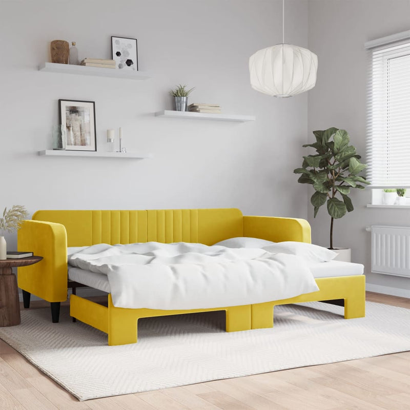 vidaXL sárga kihúzható bársony heverő 90 x 200 cm