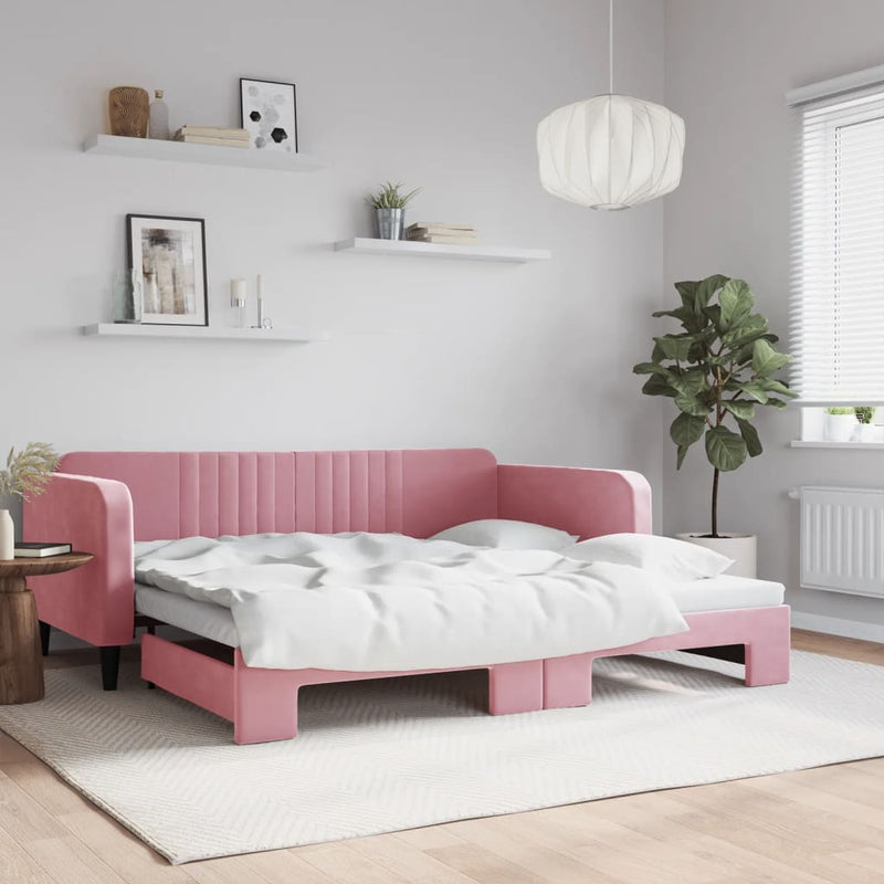 vidaXL rózsaszín kihúzható bársonyheverő 100 x 200 cm