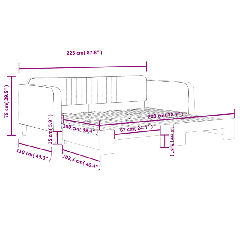 vidaXL sárga kihúzható bársonyheverő 100 x 200 cm