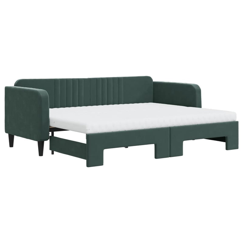 vidaXL sötétzöld kihúzható bársony heverő matraccal 80 x 200 cm