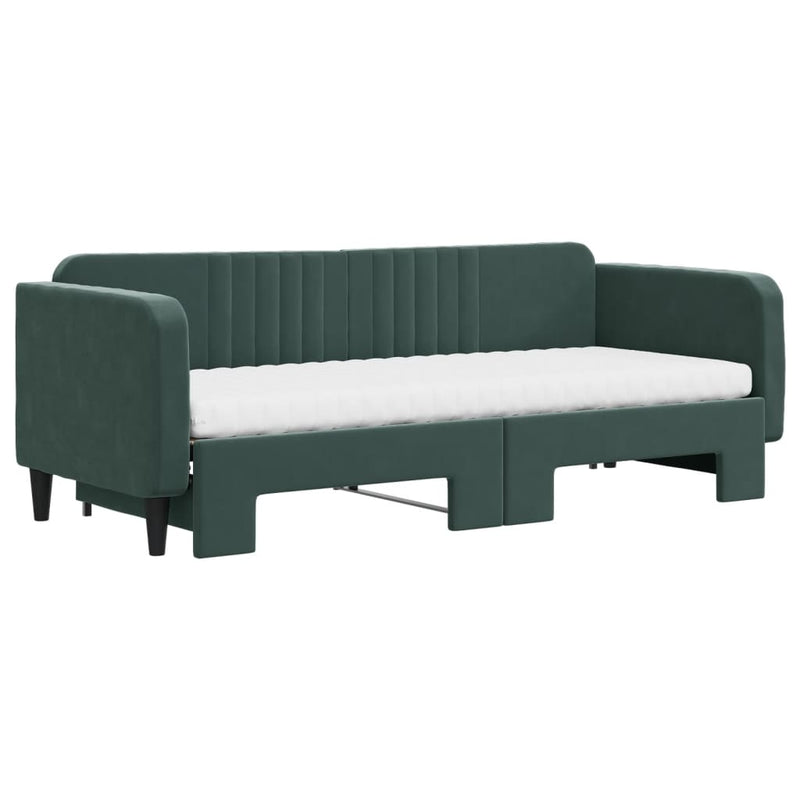 vidaXL sötétzöld kihúzható bársony heverő matraccal 80 x 200 cm