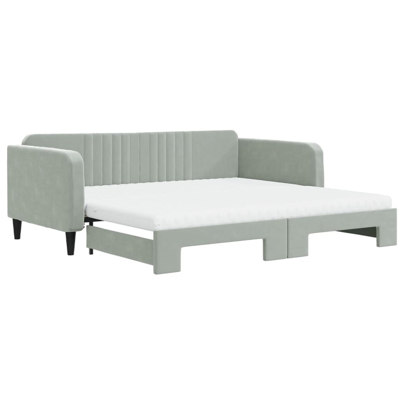 vidaXL világosszürke kihúzható bársony heverő matraccal 100 x 200 cm