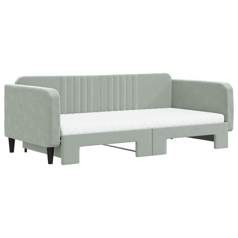 vidaXL világosszürke kihúzható bársony heverő matraccal 100 x 200 cm
