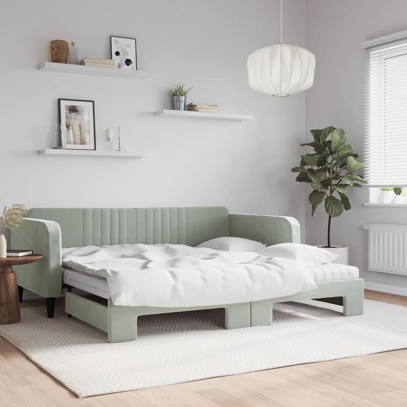 vidaXL világosszürke kihúzható bársony heverő matraccal 100 x 200 cm