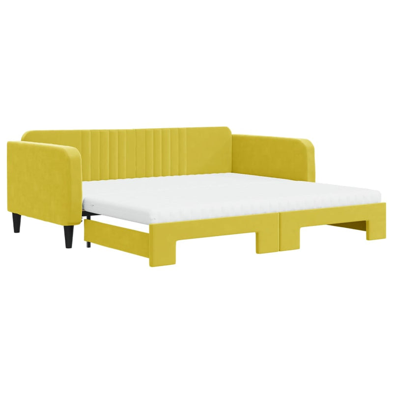 vidaXL sárga kihúzható bársony heverő matraccal 100 x 200 cm