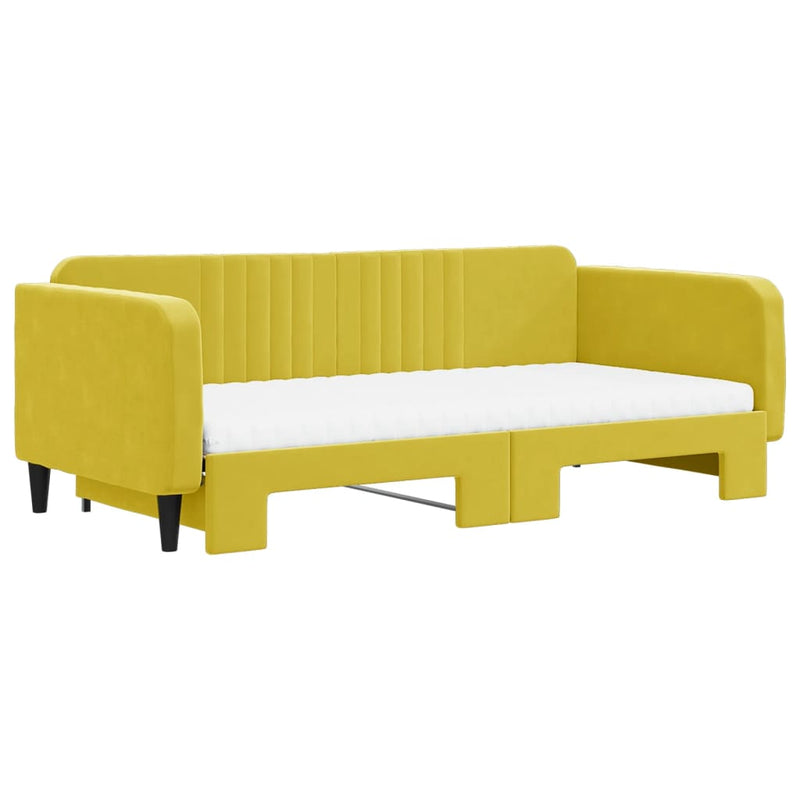 vidaXL sárga kihúzható bársony heverő matraccal 100 x 200 cm