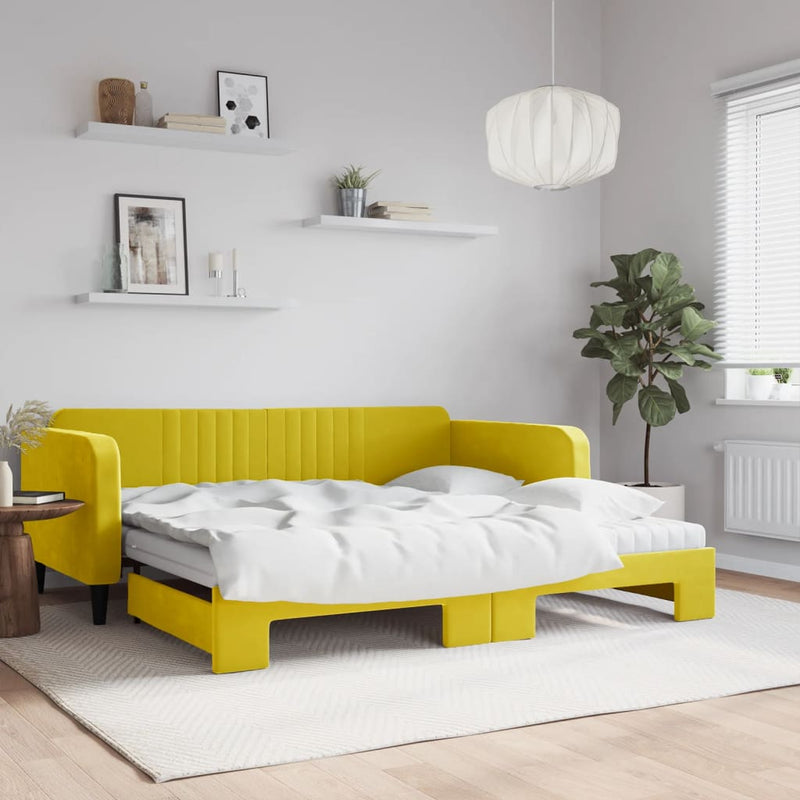 vidaXL sárga kihúzható bársony heverő matraccal 100 x 200 cm