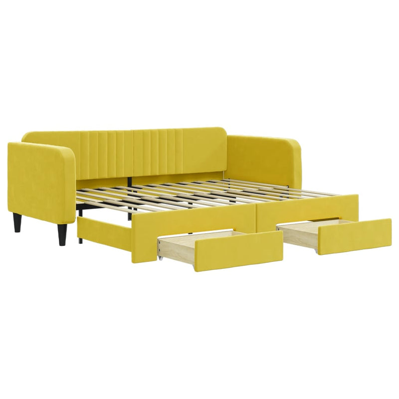 vidaXL sárga kihúzható bársony heverő fiókkal 90 x 200 cm