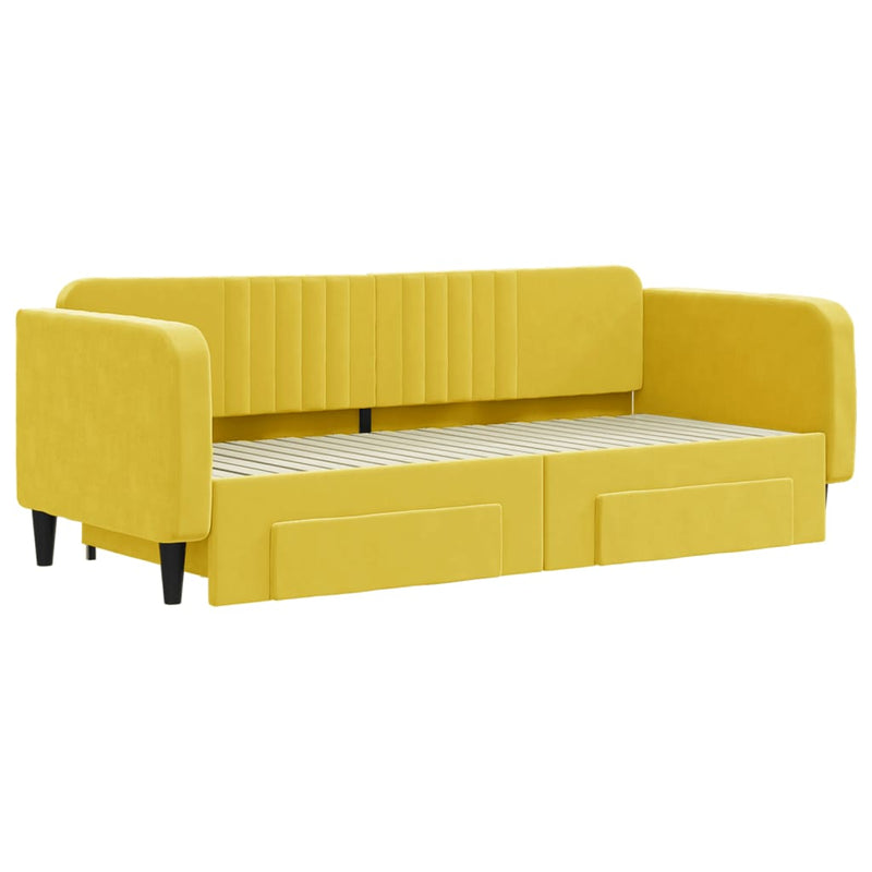 vidaXL sárga kihúzható bársony heverő fiókkal 90 x 200 cm