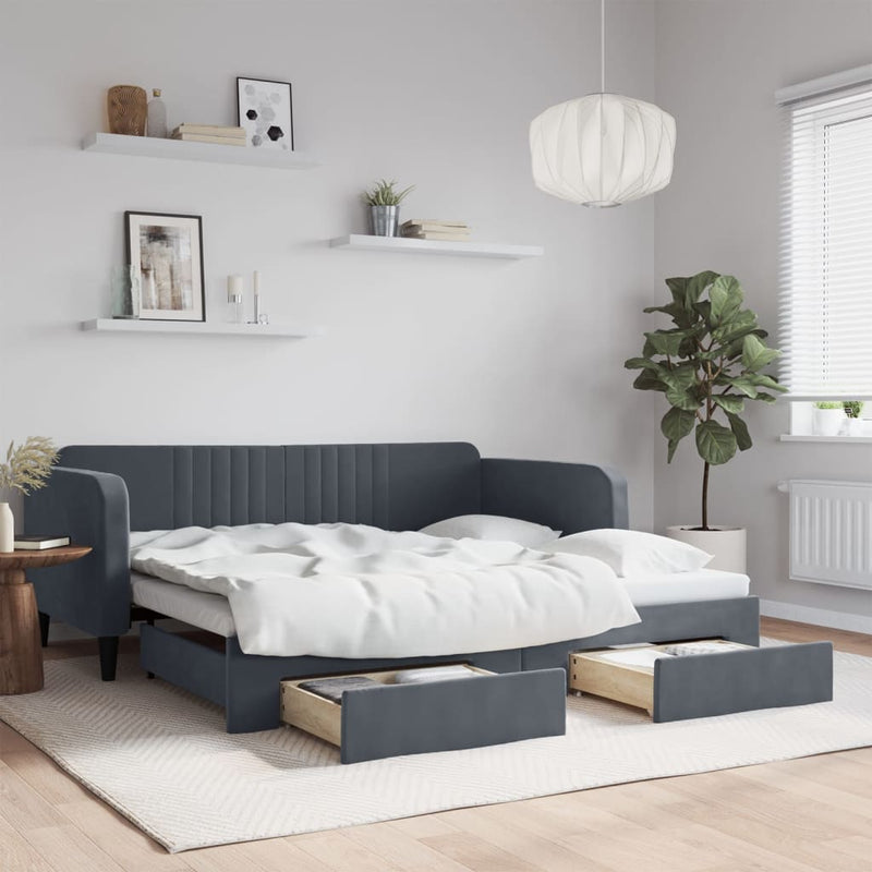 vidaXL sötétszürke kihúzható bársony heverő fiókkal 90 x 190 cm