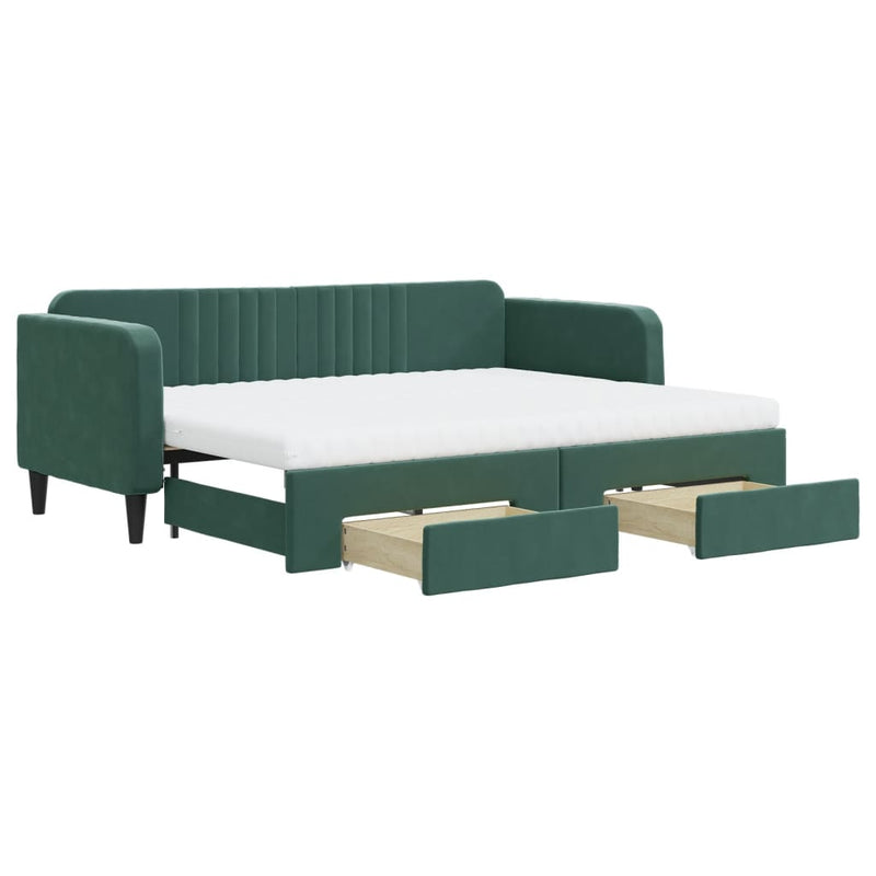 vidaXL sötétzöld kihúzható bársony heverő fiókkal 80 x 200 cm