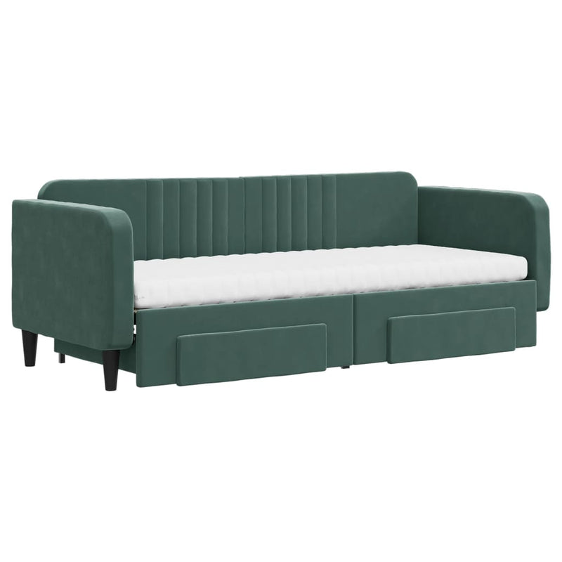 vidaXL sötétzöld kihúzható bársony heverő fiókkal 80 x 200 cm