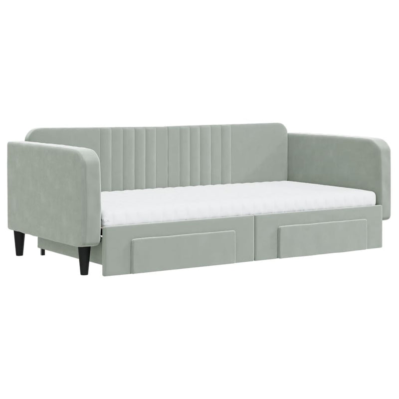 vidaXL világosszürke kihúzható bársony heverő fiókkal 100 x 200 cm