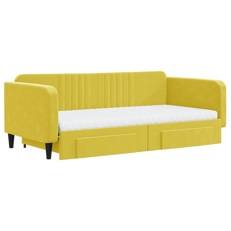 vidaXL sárga kihúzható bársony heverő fiókkal 100 x 200 cm