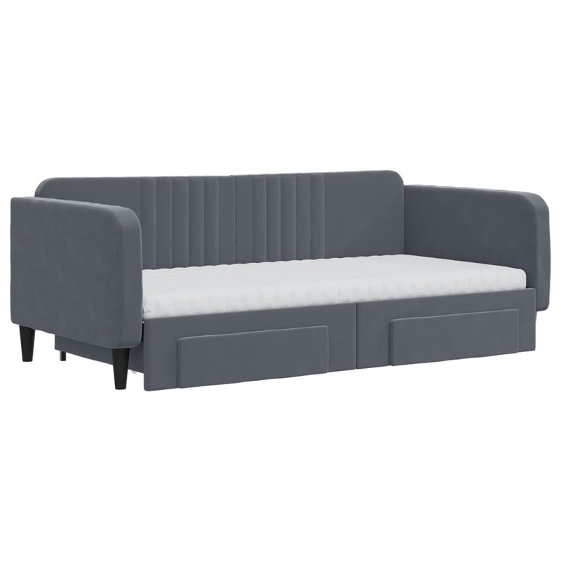 vidaXL sötétszürke kihúzható bársony heverő fiókkal 90 x 190 cm