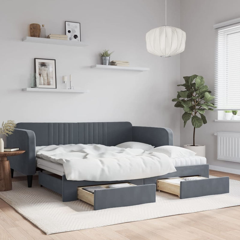 vidaXL sötétszürke kihúzható bársony heverő fiókkal 90 x 190 cm