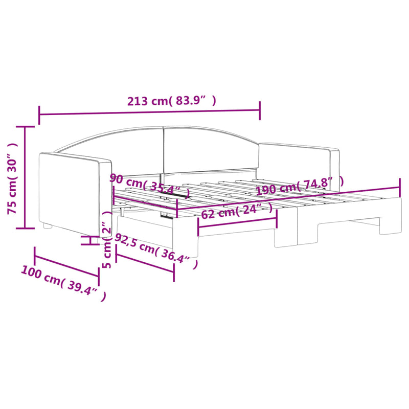 vidaXL fekete kihúzható szövet heverő 90 x 190 cm