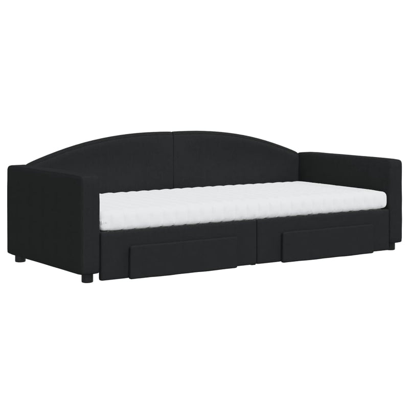 vidaXL fekete kihúzható szövet heverő fiókokkal 90 x 200 cm