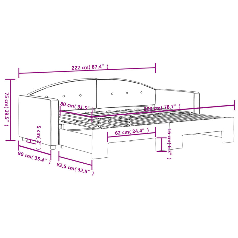 vidaXL fekete kihúzható bársony heverő 80 x 200 cm