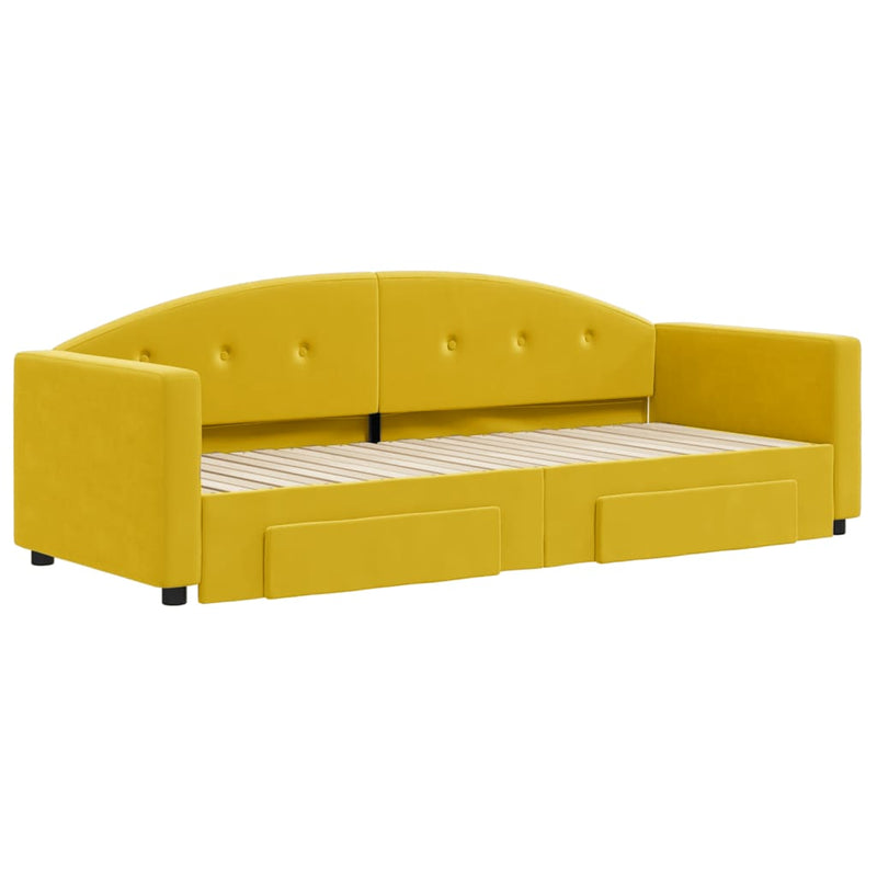 vidaXL sárga kihúzható bársony heverő fiókkal 80 x 200 cm