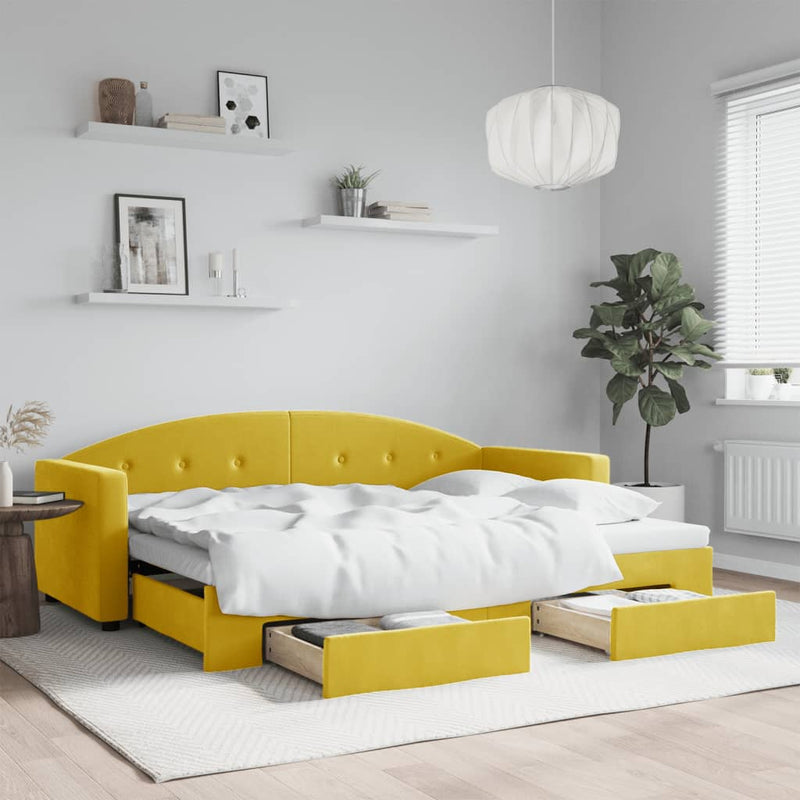 vidaXL sárga kihúzható bársony heverő fiókkal 80 x 200 cm