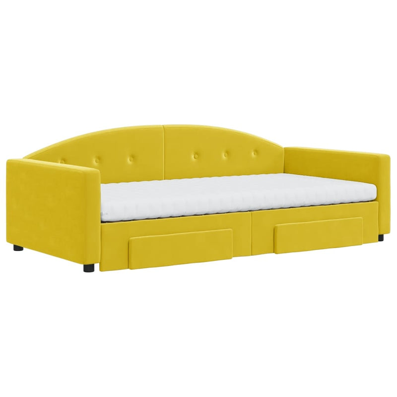 vidaXL sárga kihúzható bársony heverő fiókkal 100 x 200 cm