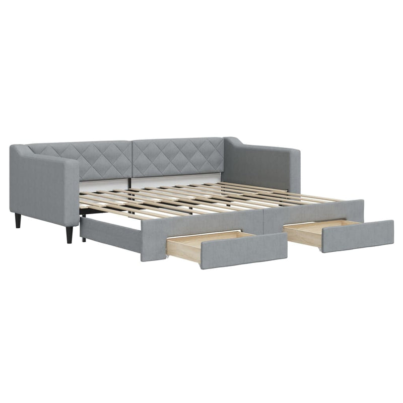 vidaXL világosszürke kihúzható szövet heverő fiókokkal 90 x 200 cm