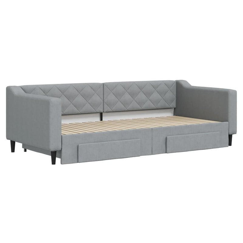 vidaXL világosszürke kihúzható szövet heverő fiókokkal 90 x 200 cm