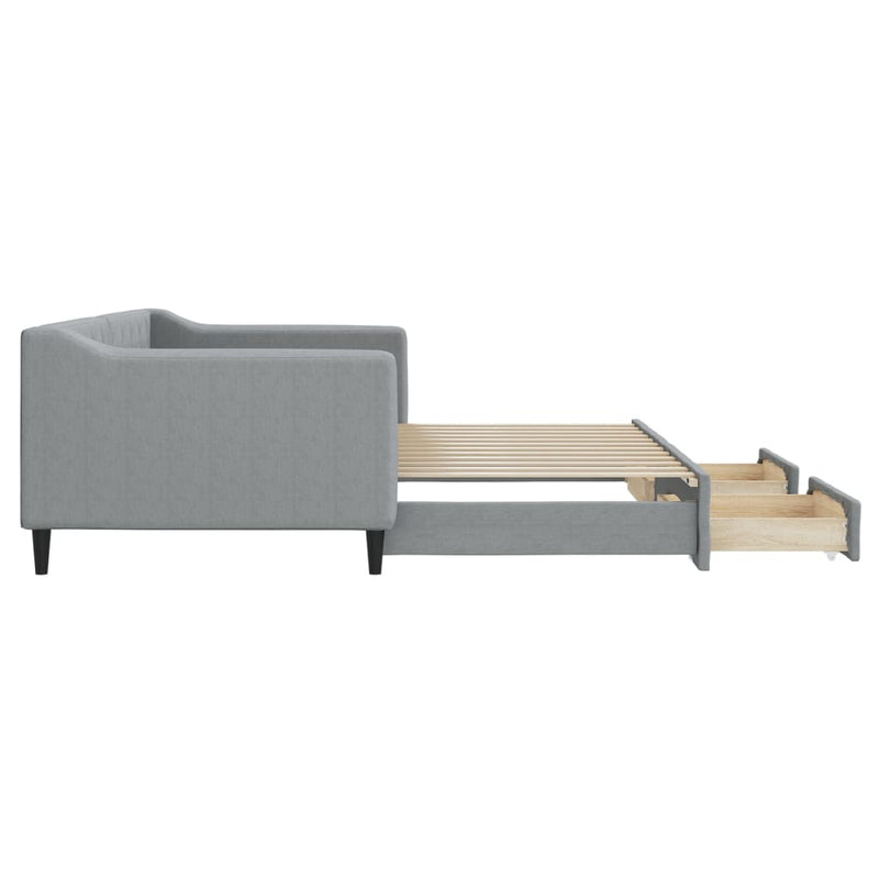 vidaXL világosszürke kihúzható szövet heverő fiókokkal 90 x 200 cm