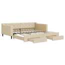 vidaXL krémszínű kihúzható szövet heverő fiókkal 100x200 cm