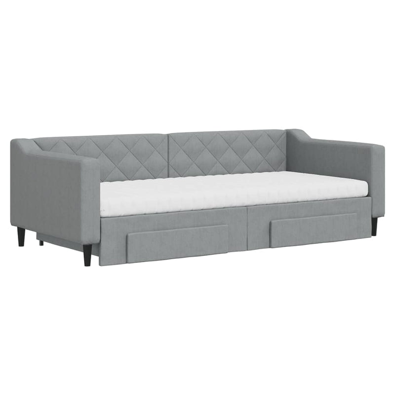 vidaXL világosszürke kihúzható szövet heverő fiókokkal 90 x 200 cm