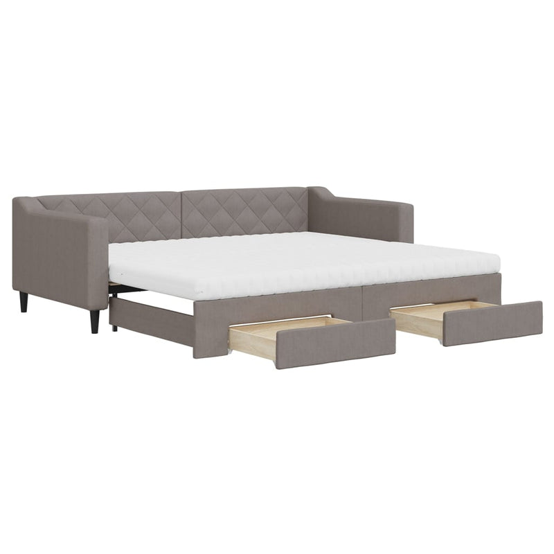 vidaXL tópszínű kihúzható szövet heverő fiókokkal 90 x 200 cm