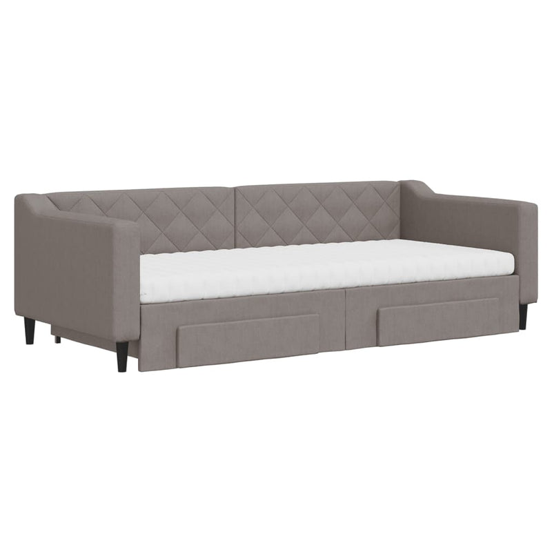 vidaXL tópszínű kihúzható szövet heverő fiókokkal 90 x 200 cm