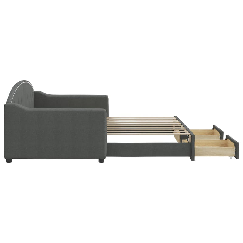 vidaXL sötétszürke kihúzható szövet heverő fiókkal 90 x 190 cm