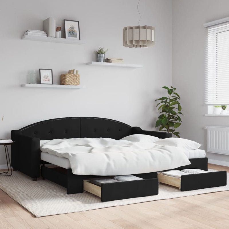 vidaXL fekete kihúzható szövet heverő fiókkal 90 x 190 cm