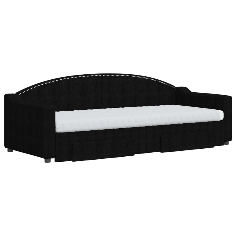 vidaXL fekete kihúzható szövet heverő fiókokkal 80 x 200 cm