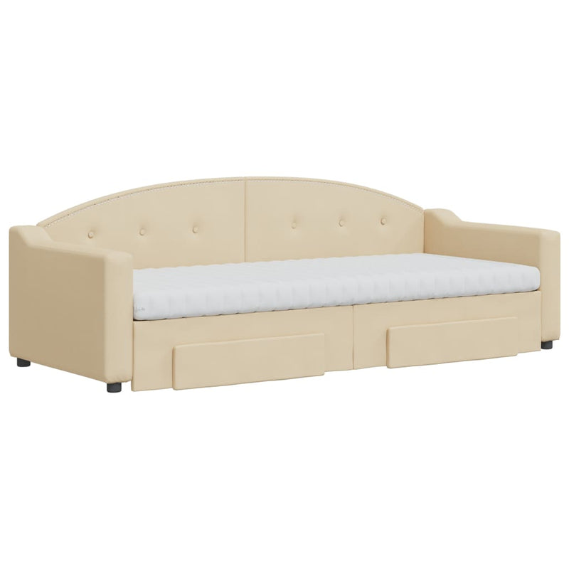 vidaXL krémszínű kihúzható szövet heverő fiókokkal 80 x 200 cm