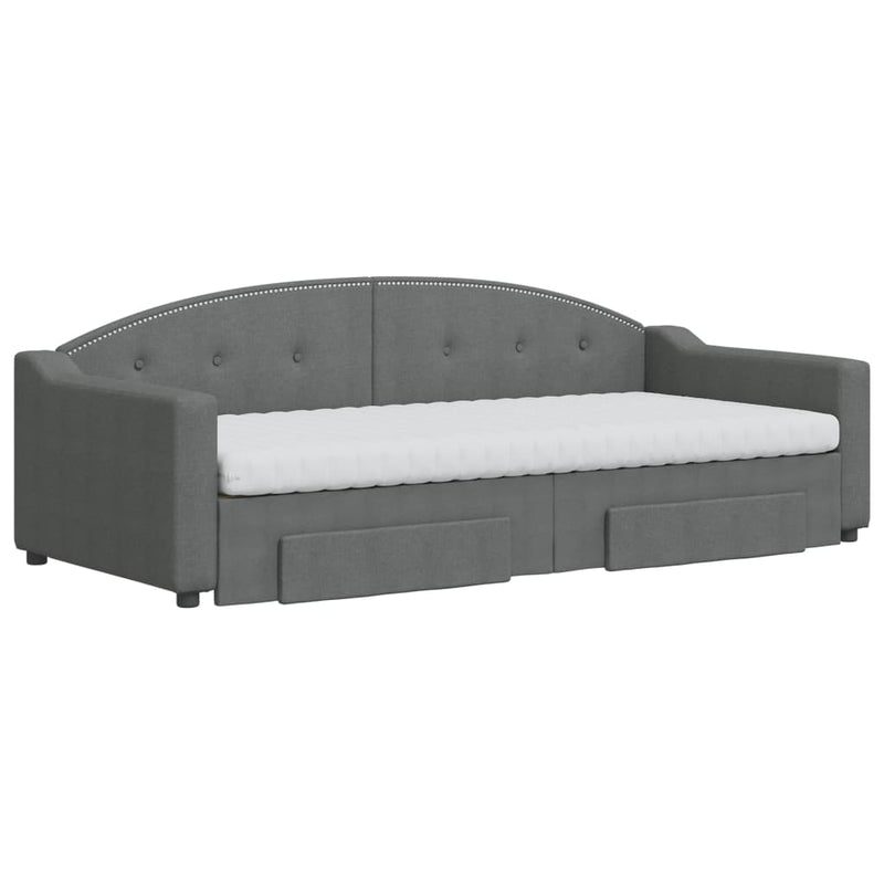 vidaXL sötétszürke kihúzható szövet heverő fiókokkal 90 x 200 cm