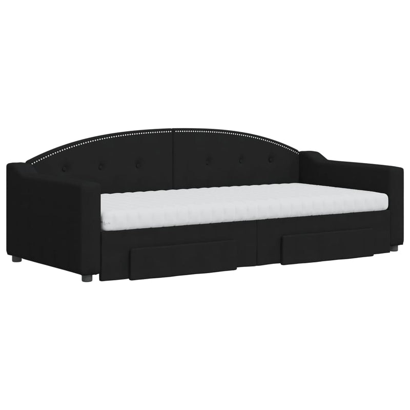 vidaXL fekete kihúzható szövet heverő fiókokkal 90 x 200 cm