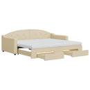 vidaXL krémszínű kihúzható szövetheverő fiókokkal 90 x 200 cm