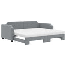 vidaXL világosszürke kihúzható szövet heverő matracokkal 100 x 200 cm