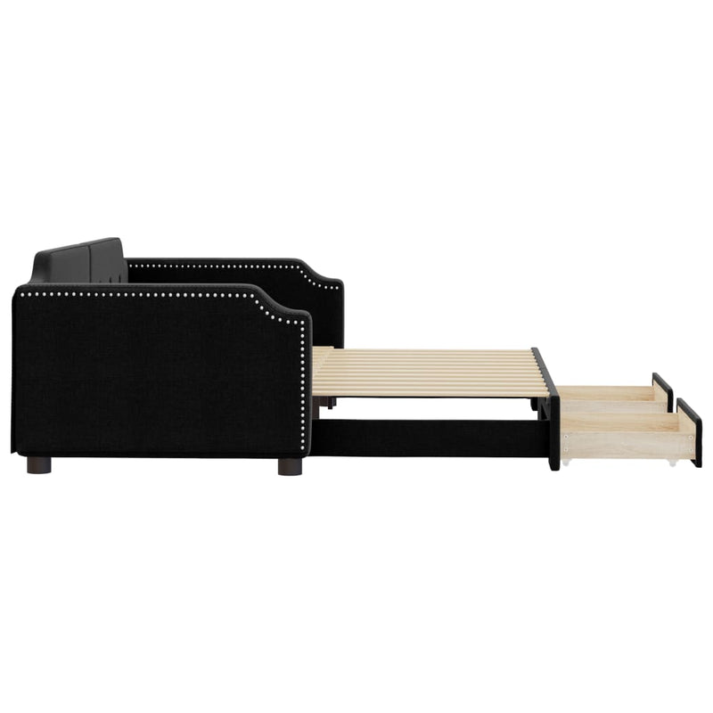 vidaXL fekete kihúzható szövet heverő fiókokkal 100 x 200 cm