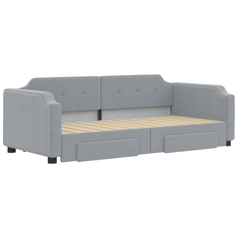 vidaXL világosszürke kihúzható szövet heverő fiókkal 90 x 190 cm