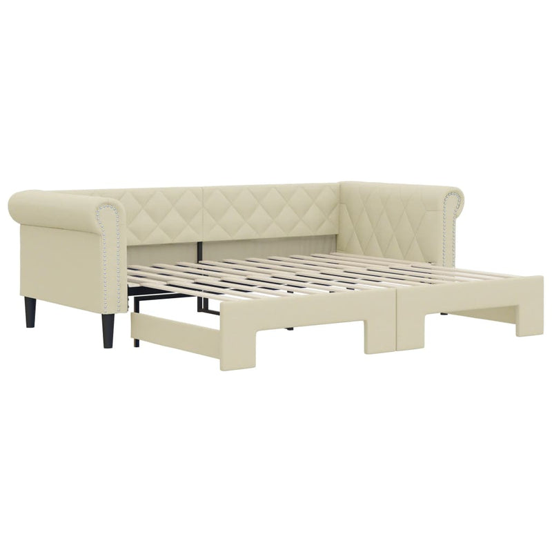 vidaXL krémszínű kihúzható műbőr heverő 90 x 200 cm