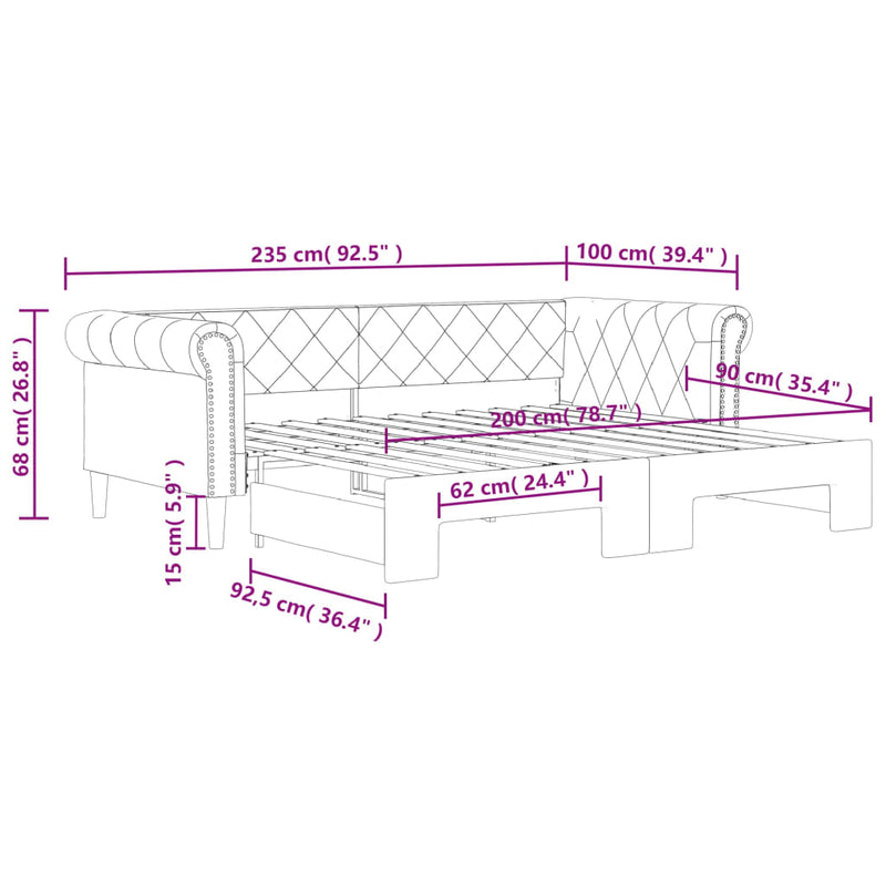vidaXL krémszínű kihúzható műbőr heverő 90 x 200 cm