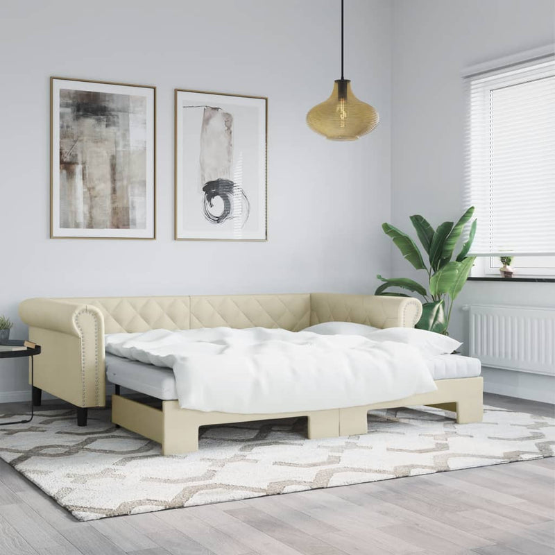 vidaXL krémszínű kihúzható műbőr heverő 90 x 200 cm