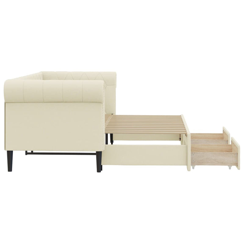 vidaXL krémszínű kihúzható műbőr heverő fiókkal 90 x 200 cm