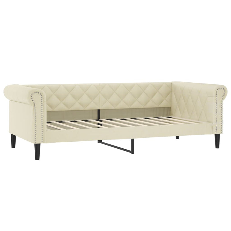vidaXL krémszínű kihúzható műbőr heverő fiókkal 90 x 200 cm