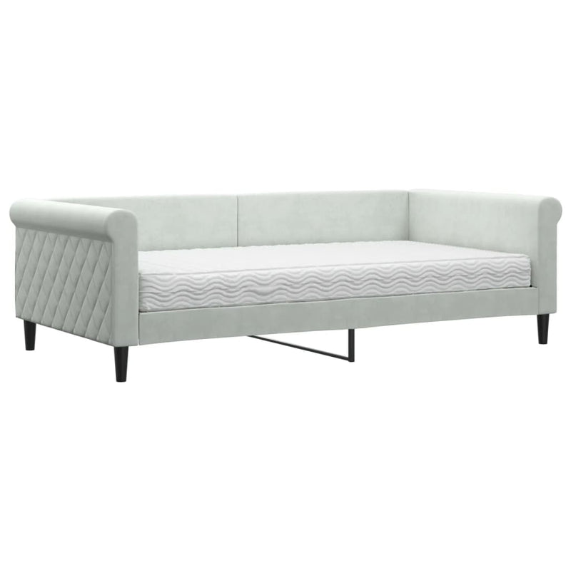 vidaXL világosszürke szövet kanapéágy matraccal 100 x 200 cm